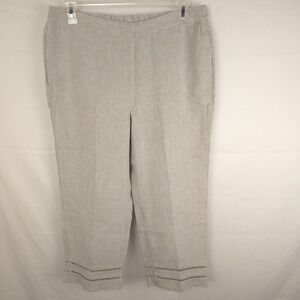 Chicos Pull On Linen Crop Pants Ladder Trim Womens Size 12 Coastal Office Travel
